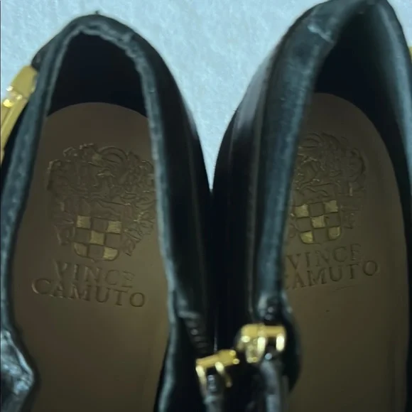 EUC Vince Camuto Black Heeled Boots with Gold Buckle - Picture 6 of 8